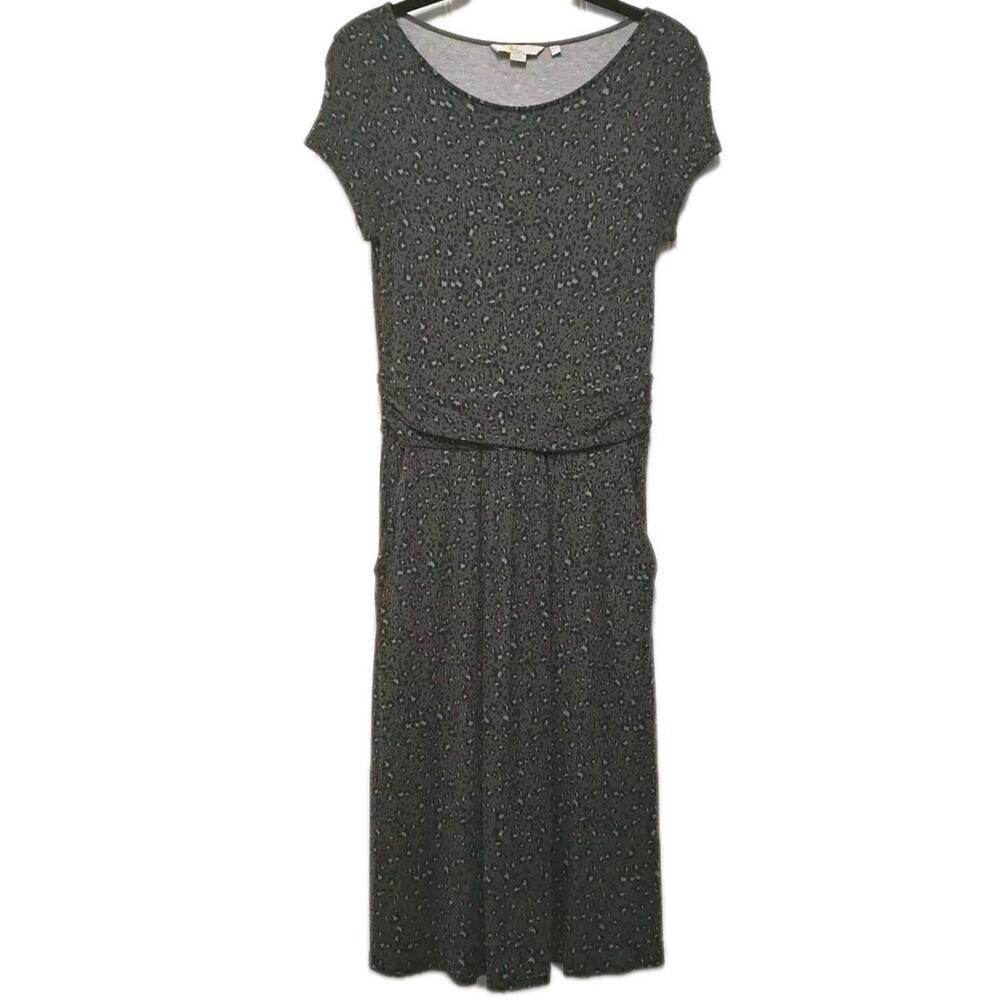 Boden Amelie Jersey Dress Womens 2 Olive Green Animal Print Ruched Waist Pockets